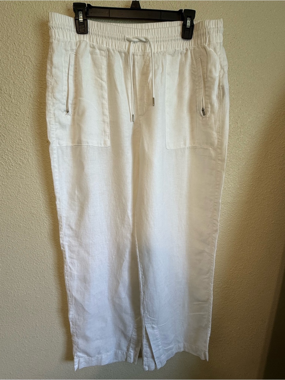 Athleta White Wide Leg Linen-Blend Drawstring Pants - Picture 2 of 6